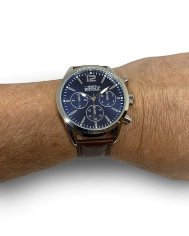 Men's Republic Blue Face Watch set with four Bracelets