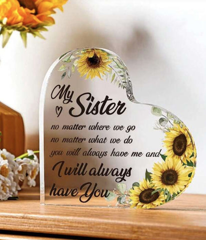 Sister Sunflower Heart Acrylic Plaque