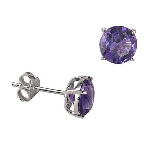 Sterling Silver Natural Amethyst Stud Earrings