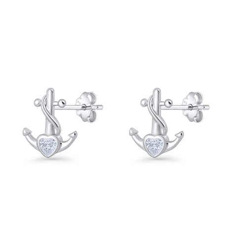 Anchor Cubic Zirconia Stud Earrings