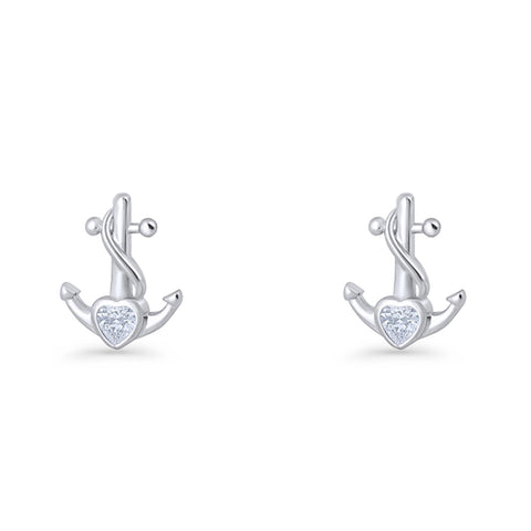 Anchor Cubic Zirconia Stud Earrings