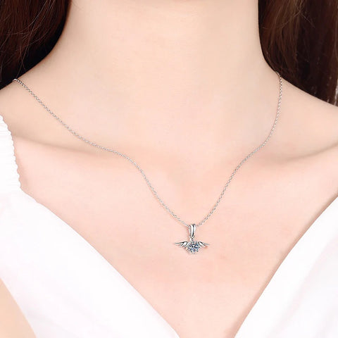 Moissanite Angel Wings Necklace in 925 Silver