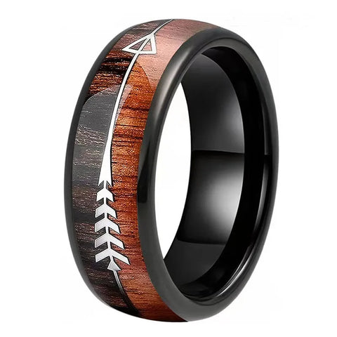 Dark Oak Wood Inlay & Arrow Black Titanium Ring