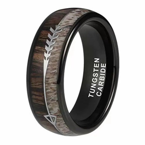 Smokey Gum Wood Inlay & Arrow Black Titanium Ring
