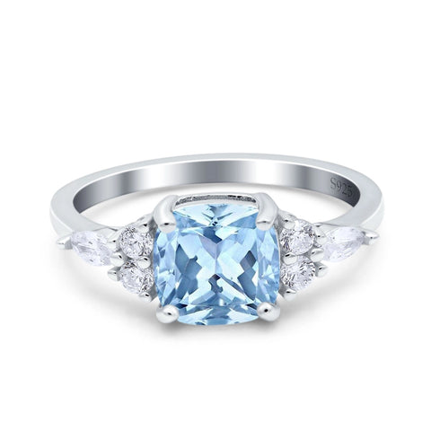 Art Deco Square Accent Ring with Aquamarine Cubic Zirconia