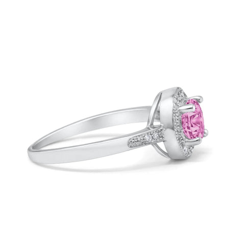 Halo Art Deco Round Ring with Pink Cubic Zirconia