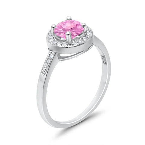 Halo Art Deco Round Ring with Pink Cubic Zirconia