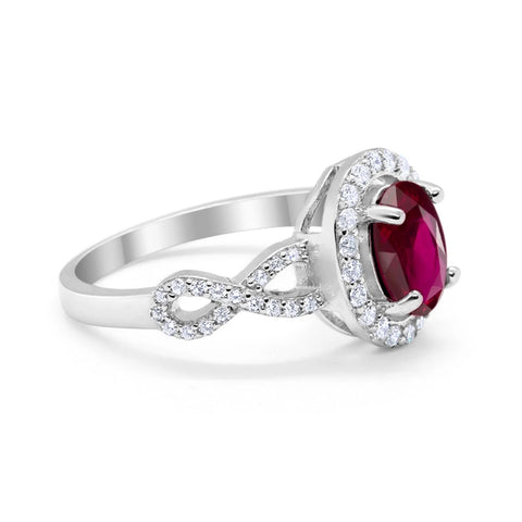 Oval Infinity Ring with Ruby Cubic Zirconia
