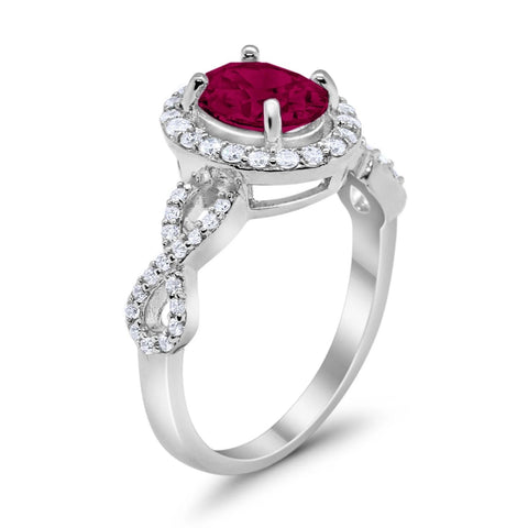 Oval Infinity Ring with Ruby Cubic Zirconia