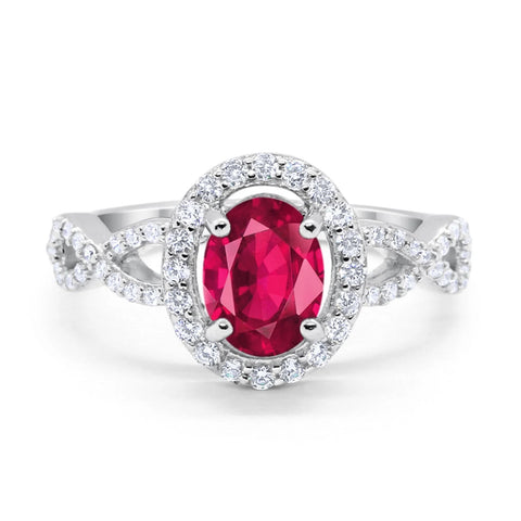 Oval Infinity Ring with Ruby Cubic Zirconia