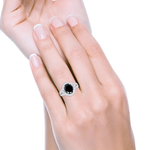 Art Deco Oval Ring with Black Cubic Zirconia