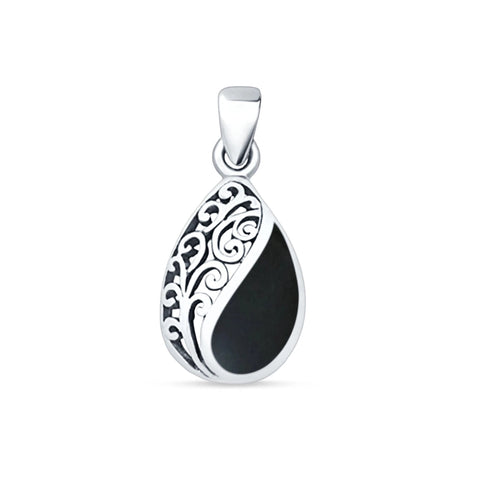 Black Onyx Filigree Teardrop Pendant