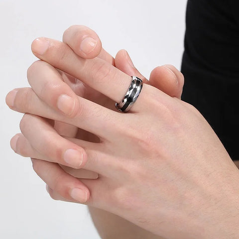 Black Inlay Faceted Tungsten Ring (6mm & 8mm)