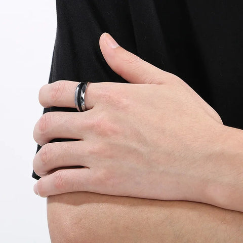 Black Inlay Faceted Tungsten Ring (6mm & 8mm)