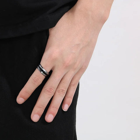 Black Inlay Faceted Tungsten Ring (6mm & 8mm)