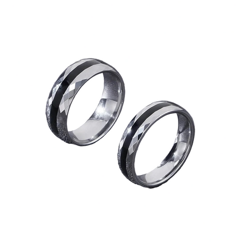 Black Inlay Faceted Tungsten Ring (6mm & 8mm)