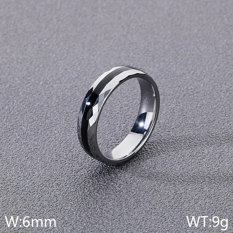 Black Inlay Faceted Tungsten Ring (6mm & 8mm)