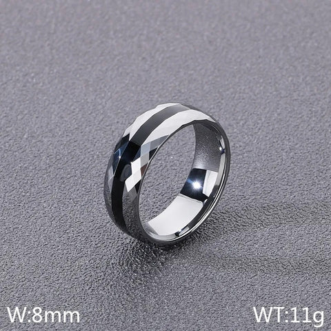Black Inlay Faceted Tungsten Ring (6mm & 8mm)