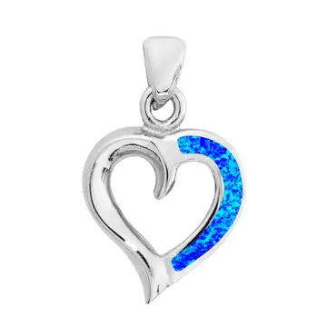 Blue Opal Heart Outline Necklace