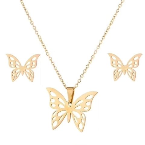 Gold Butterfly Necklace & Earring Set