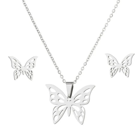 Silver Butterfly Necklace & Earring Set