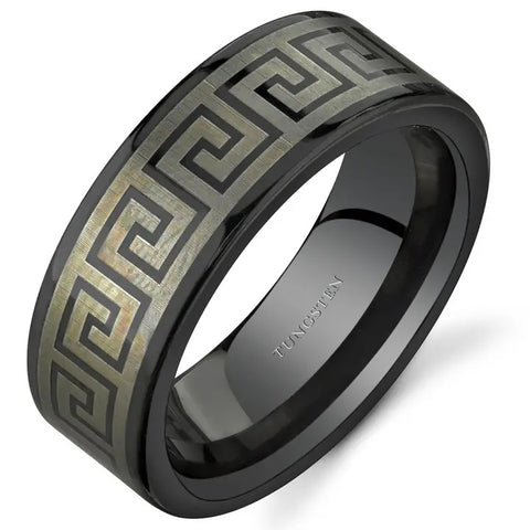 Greek Key Motif Tungsten Ring