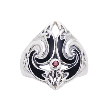 Celtic Anchor Silver Ring with Red Garnet