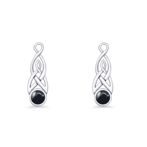 Celtic Trinity Sterling Silver Earrings with Round Black Onyx