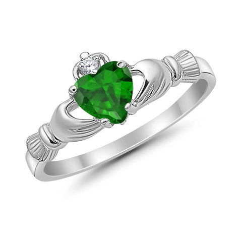 Claddagh Ring with Emerald Cubic Zirconia