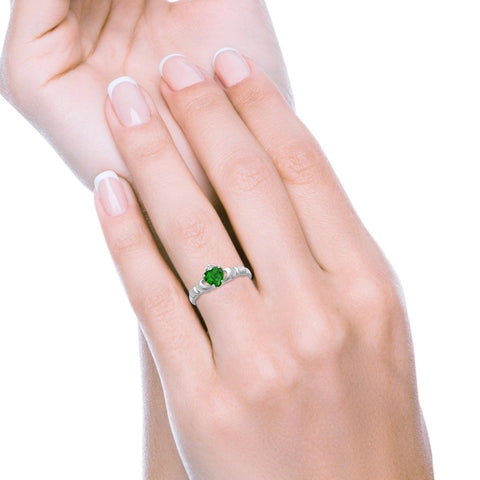Claddagh Ring with Emerald Cubic Zirconia