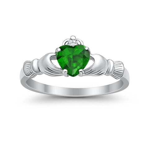 Claddagh Ring with Emerald Cubic Zirconia