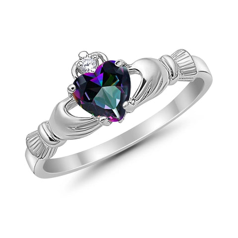 Claddagh Ring with Rainbow Cubic Zirconia