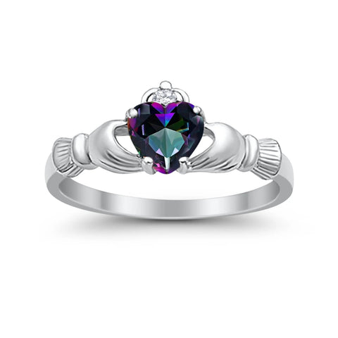 Claddagh Ring with Rainbow Cubic Zirconia