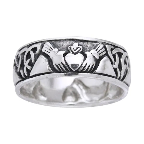 Claddagh and Celtic Trinity Knot Sterling Silver Ring