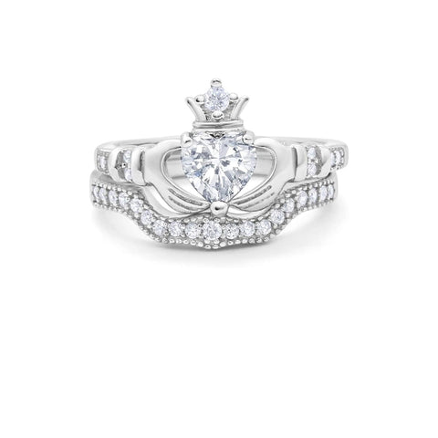 Claddagh Two Piece Ring Set with Cubic Zirconia