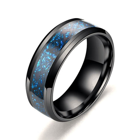 Blue Celtic Dragon Knot Black Lightweight Titanium Ring