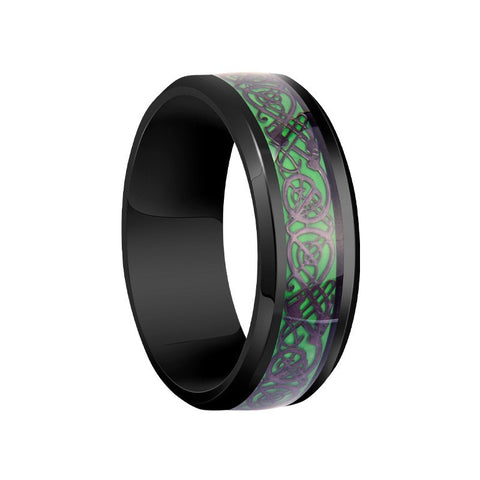 Green Celtic Dragon Knot Black Stainless Steel Ring