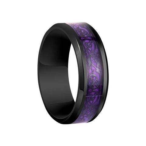 Purple Celtic Dragon Knot Black Stainless Steel Ring