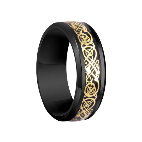 Gold Celtic Dragon Knot Black Stainless Steel Ring
