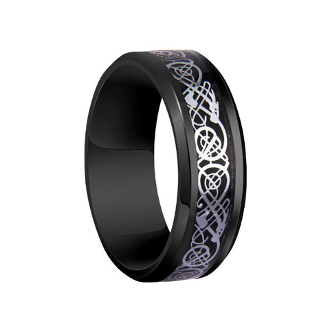 Silver Celtic Dragon Knot Black Stainless Steel Ring