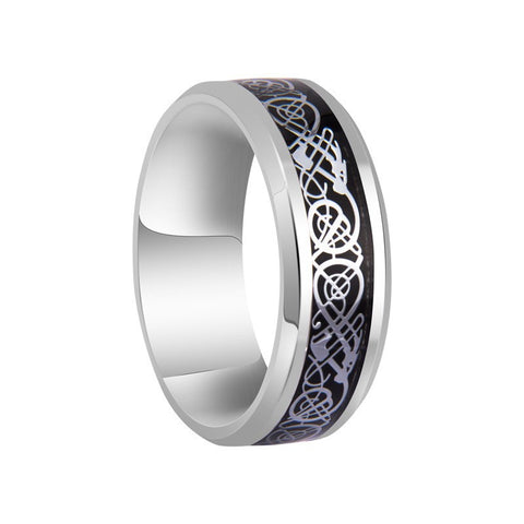 Silver Celtic Dragon Knot Silver Stainless Steel Ring