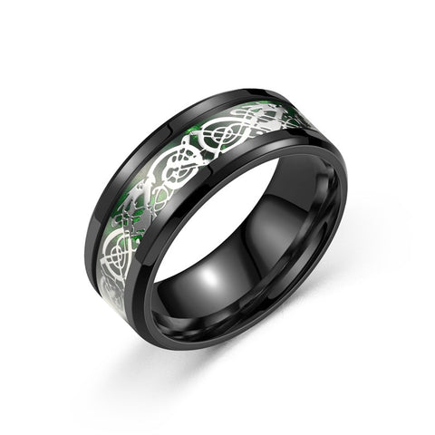 Green Celtic Dragon Knot Black Lightweight Titanium Ring