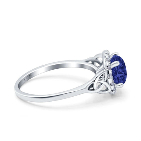 Celtic Trinity Knot Halo Ring with Blue Sapphire CZ