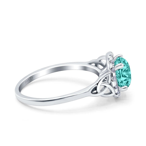 Celtic Trinity Knot Halo Ring with Paraiba Tourmaline CZ
