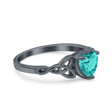 Celtic Trinity Black Tone Ring with Paraiba Tourmaline Cubic Zirconia