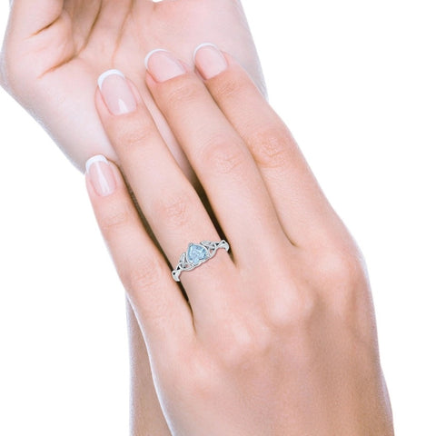 Celtic Trinity Heart Ring with Aquamarine Cubic Zirconia