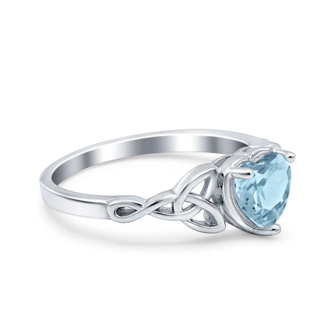 Celtic Trinity Heart Ring with Aquamarine Cubic Zirconia