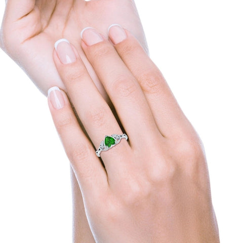 Celtic Trinity Heart Ring with Emerald Cubic Zirconia