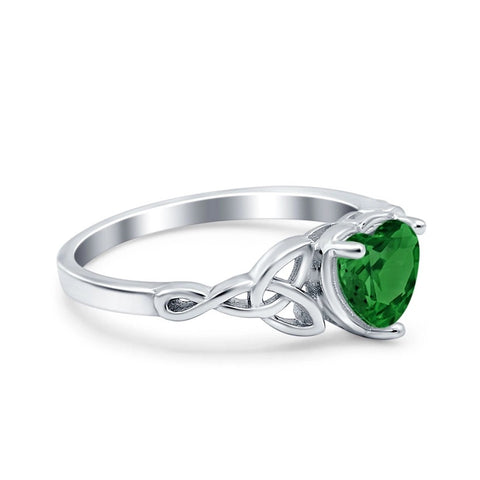 Celtic Trinity Heart Ring with Emerald Cubic Zirconia