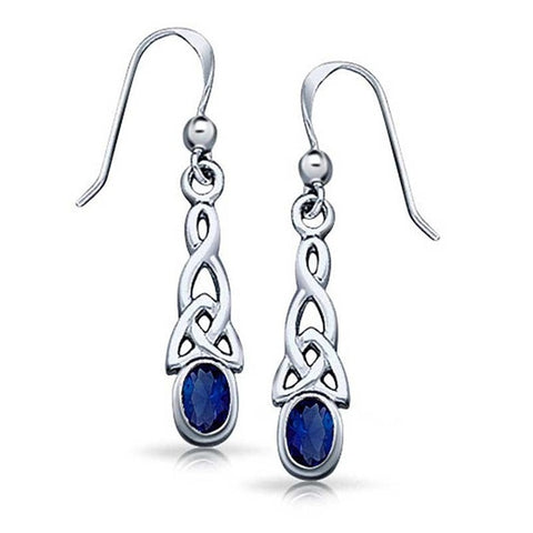 Celtic Trinity Knot and Sapphire Hook Earrings